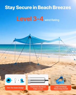VEVOR Σκηνή Παραλίας με Προστασία UPF50+, Ύψος 2μ, Διαστάσεις 3x3μ,...