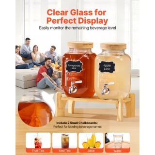 VEVOR Γυάλινος Διανεμητής Ποτών 3.8L με Βάση 2 Τεμάχια για Πάρτι YL...