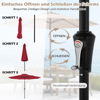 Costway Κόκκινη Τέντα Βεράντας Ø303 cm με Συρόμενη Μανιβέλα και Ρυθ...