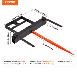 VEVOR Δόρυ Σανό 39, Φορτωτής 1600lbs, Προσαρμογή Κουβά Τρακτέρ TZS... VEVOR Δόρυ Σανό 39, Φορτωτής 1600lbs, Προσαρμογή Κουβά Τρακτέρ TZS...