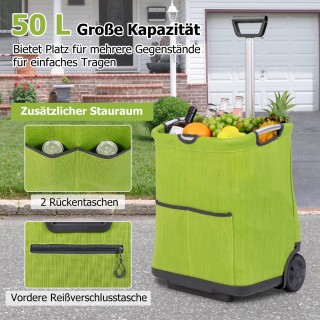 Costway Πτυσσόμενο Καρότσι Αγορών 50L με 3 Τσάντες & Επεκτεινόμενο ...