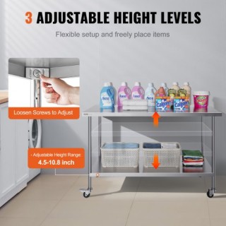 Τραπέζι Εργασίας Ανοξείδωτο VEVOR 30x60 εκ. με Ρόδες  CFBXGGZTLCDJ1...