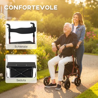 HOMCOM Πτυσσόμενος Περιπατητήρας με Καθίσμα και Πλάτη για Ηλικιωμέν...