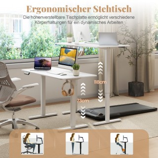 Costway Ηλεκτρικό Ρυθμιζόμενο Γραφείο 120 x 60 cm με Άγκιστρο - Λευ...