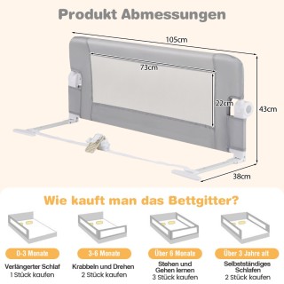 Costway  Πτυσσόμενο προστατευτικό κρεβατιού για παιδιά Γκρι 105 x 4...