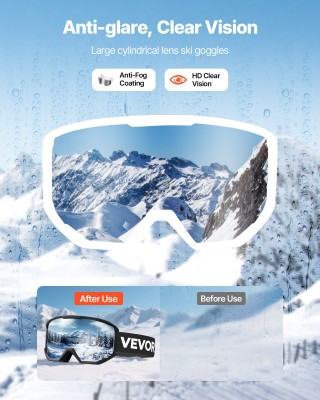 VEVOR Γυαλιά Σκι Αντιθαμβωτικά, Κυλινδρικός Φακός Revo Επικάλυψης, ...