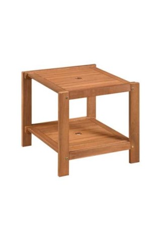 Costway Ξύλινο βοηθητικό τραπέζι κήπου με οπή για ομπρέλα και ράφι ...