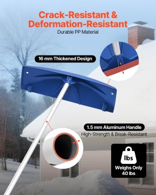 VEVOR Ράβδος Καθαρισμού Χιονιού Οροφής, 60εκ PP Πλαστική Λεπίδα, Ρυ...