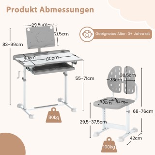Costway Ρυθμιζόμενο Παιδικό Γραφείο με Καρέκλα και Κεκλιμένη Επιφάν...