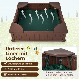 Costway Μεγάλος Ξύλινος Παιδικός Αμμόσακος με Κάλυμμα και Γωνιακά Κ...