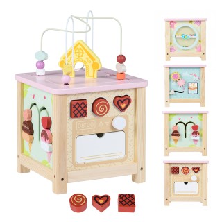 Costway Ξύλινος κύβος δραστηριοτήτων 7 σε 1 με λαβύρινθο χαντρών, π...