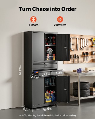 VEVOR Μεταλλική Ντουλάπα Αποθήκευσης με Ρυθμιζόμενα Ράφια, 2 Συρτάρ...