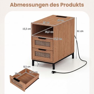 Costway Τραπέζι με Σταθμό Φόρτισης & 2 Συρτάρια Κομοδίνο από Ρατάν ...