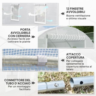 Outsunny Θερμοκήπιο Σήραγγας 8x3x2 μ με Επένδυση από Πλαστικό και Ε...