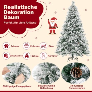 Costway  Τεχνητό Χριστουγεννιάτικο Δέντρο 180 εκ. με Χιόνι, 8 Λειτο...