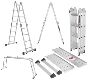 Kraft&Dele Πολυλειτουργική Σπαστή Σκάλα Αλουμινίου 4x4 με Πλατφόρμα...