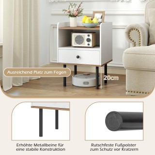 Costway Λευκό Μοντέρνο Κομοδίνο με Συρτάρι & Ανοιχτό Αποθηκευτικό Χ...