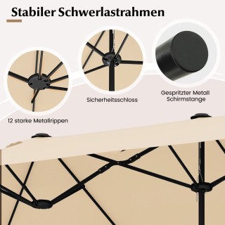 Costway Μεγάλη Διπλή Ομπρέλα με Βάση και Κουρμπαδόρο 400 x 200 cm X...