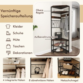 Costway Γωνιακή Κρεμάστρα με Ράφια και Παγκάκι για Παπούτσια JV12207CF