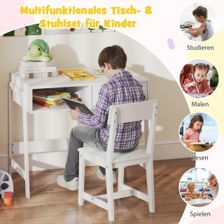 Costway Παιδικό Γραφείο με Καρέκλα και Συρτάρι Λευκό ξύλινο Σετ HY1...