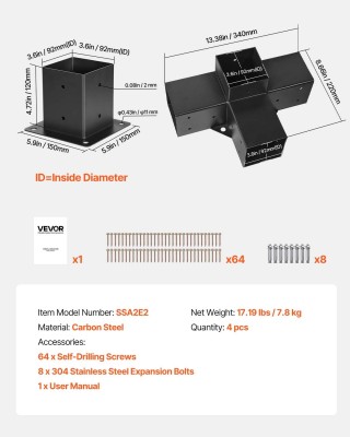 VEVOR Σετ 2 τμχ Γωνιακών Συνδέσμων για Περγολές και Ξύλινα Δοκάρια ...