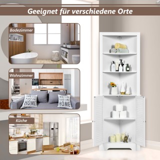 Costway Λευκή Γωνιακή Ντουλάπα Μπάνιου με 3 Ράφια & 2 Πόρτες Λωρίδω...