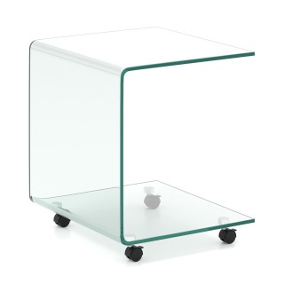 Costway Διάφανο Πλαϊνό Τραπέζι C-Σχήμα με Τροχούς από Σκληρυμένο Γυ...