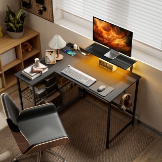 HOMCOM Γωνιακό Gaming Γραφείο με LED, Ηλεκτρικές Πρίζες, Υποστήριξη...