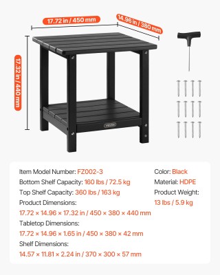 VEVOR Δίπατο Μαύρο Τραπεζάκι HDPE Εξωτερικού Χώρου HWBZHDPEJXZMROIZ... VEVOR Δίπατο Μαύρο Τραπεζάκι HDPE Εξωτερικού Χώρου HWBZHDPEJXZMROIZ...