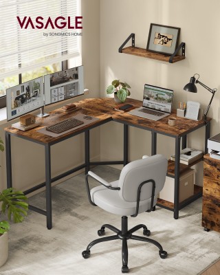VASAGLE Γραφείο Υπολογιστή Γωνιακό L-Σχήμα με Ράφια Αποθήκευσης, Ρο...