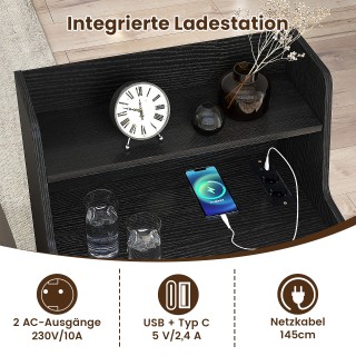 Costway Μοντέρνο Κομοδίνο με LED Φώτα & Σταθμό Φόρτισης, 2 Συρτάρια...