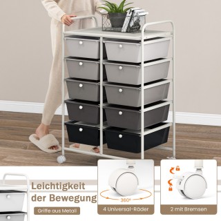 Costway  Καρότσι αποθήκευσης με 10 συρτάρια σε ρόδες, Μαύρο JV11073HF