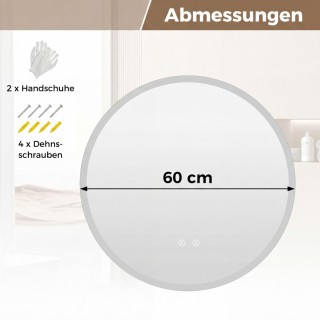 Costway Στρογγυλός Καθρέφτης με 3 Χρωματισμούς Φωτισμού & Ρυθμιζόμε...