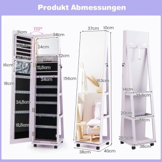 Costway Ντουλάπα Κοσμημάτων με Καθρέφτη και Ρυθμιζόμενα Ράφια - Μωβ...