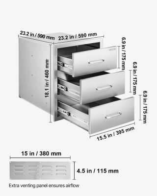 VEVOR Τριπλό Ανοξείδωτο Σύστημα Συρταριών 46x59x59 εκ. για Εξωτερικ...