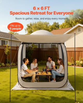 VEVOR Πτυσσόμενη Σκηνή Οθόνης 4-6 Ατόμων με Προέκταση Αίθριου, Beig...