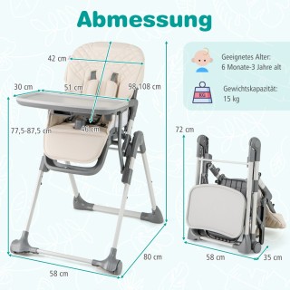 Costway Πτυσσόμενο Παιδικό Καρεκλάκι Φαγητού με Ρυθμιζόμενο Ύψος κα...