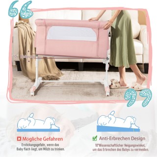 Costway Πολυλειτουργικό Βρεφικό Κρεβάτι 3 σε 1 Ροζ - Ρυθμιζόμενο σε...