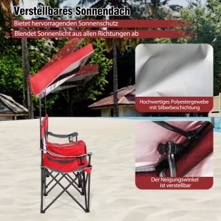 Costway  Πτυσσόμενη Καρέκλα Κάμπινγκ με Ρυθμιζόμενη Ομπρέλα και Κόκ...