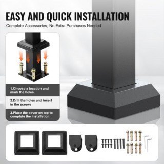 VEVOR Μαύρη Τετράγωνη Κουπαστή για 2-3 Σκαλοπάτια με Εύκολη Εγκατάσ...