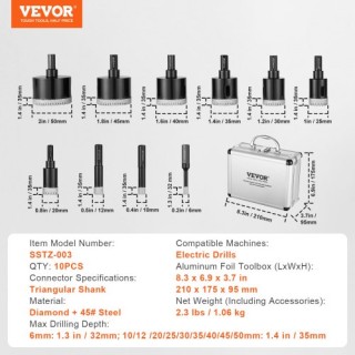 Σετ Διαμαντοτρύπανων VEVOR, 10 τεμ., με θήκη αποθήκευσης JGSKZT610... Σετ Διαμαντοτρύπανων VEVOR, 10 τεμ., με θήκη αποθήκευσης JGSKZT610...