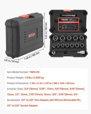 VEVOR Σετ Εξολκέων Μπουλονιών 16 Τεμαχίων με Προσαρμογείς και Πόντα...