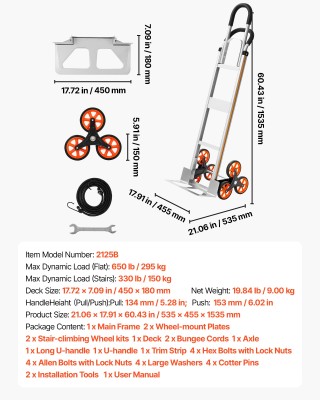 VEVOR Πτυσσόμενο Καρότσι Ανέβασης Σκάλας Αλουμινίου 150 kg με Τηλεσ...