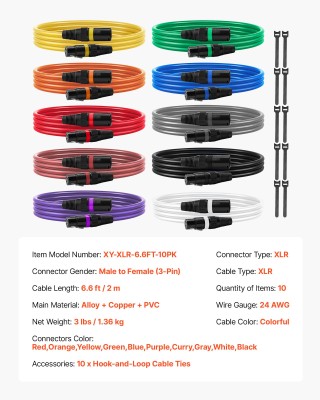 VEVOR Σετ 10 Χρυσών XLR Καλωδίων 2m με Αντιπαρεμβολή για Επαγγελματ... VEVOR Σετ 10 Χρυσών XLR Καλωδίων 2m με Αντιπαρεμβολή για Επαγγελματ...