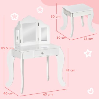 HOMCOM Τραπέζι Μακιγιάζ για Παιδιά με Σκαμπό και Τριπλό Καθρέφτη, α...
