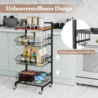 Costway Κινητό Καρότσι Κουζίνας με Ρυθμιζόμενα Καλάθια και Ξύλινη Ε...