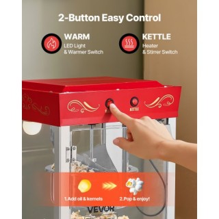 VEVOR Μηχανή Ποπκόρν Πάγκου 800W 0.2kg Καζάνι Κόκκινο TSBMHJHS8OZW7...