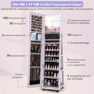 Costway Ντουλάπα Κοσμημάτων με Καθρέφτη και Ρυθμιζόμενα Ράφια - Μωβ...