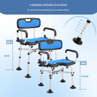 BAKAJI Ρυθμιζόμενη Καρέκλα Ντους Μπάνιου από Αλουμίνιο με Χειρολαβέ...