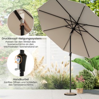 Costway Ρυθμιζόμενη Ομπρέλα Βεράντας 270εκ για Εξωτερικό Χώρο, Μπεζ...